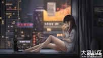 女孩喝啤酒 飘窗 城市夜景 雨天 猫 好看唯美4k动漫壁纸 4000x2253